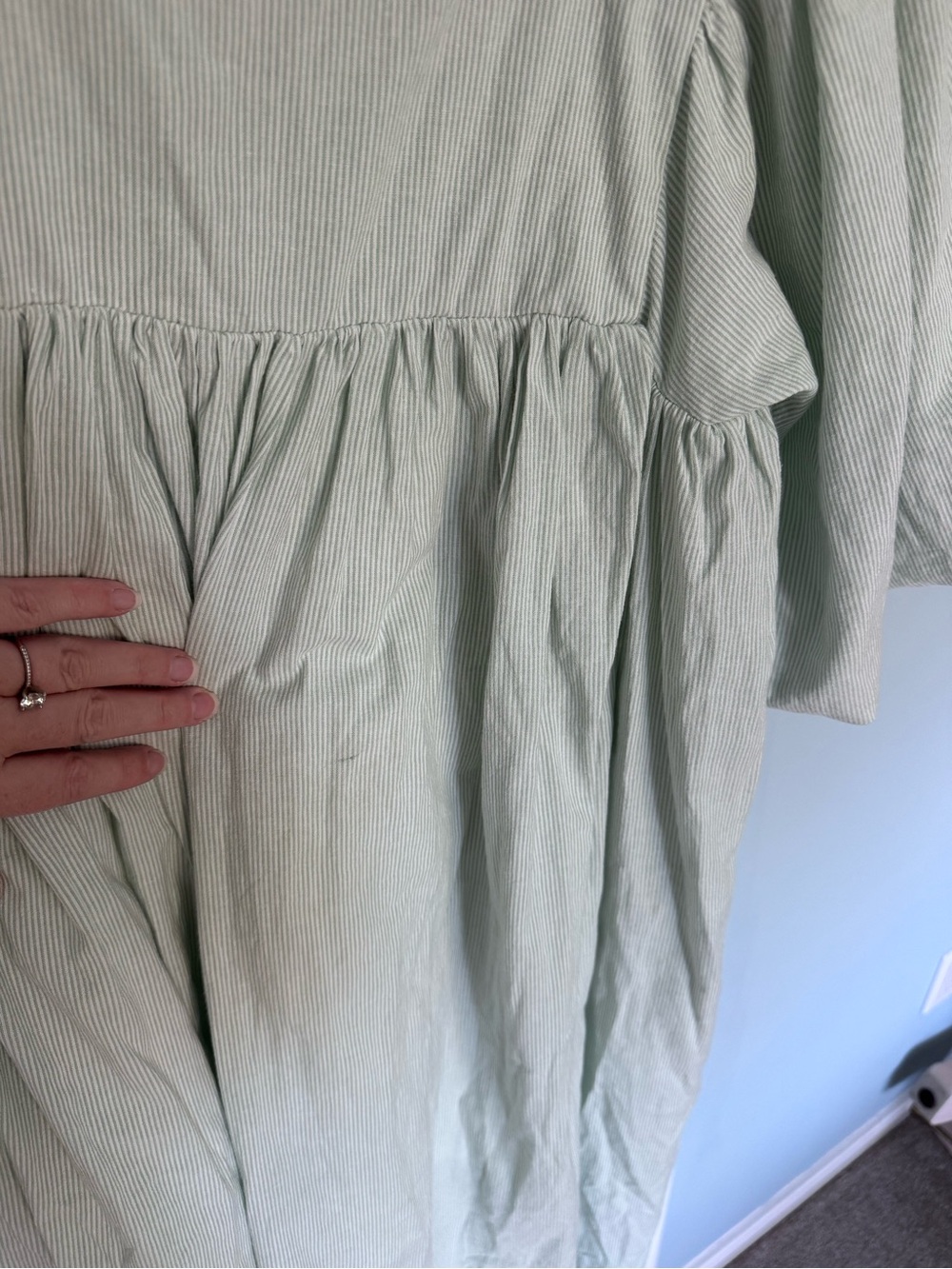 Mable Puff Sleeve Square Neck Midi Dress in Sage Green stripe small - Picture 7 of 7